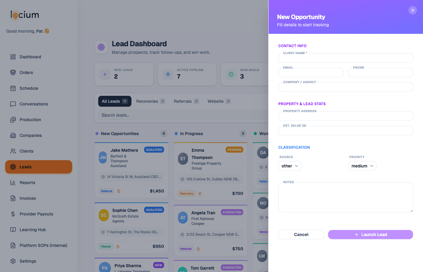 Add Lead — New Opportunity modal
